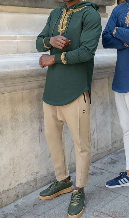 QL Longline Etniz Sweat MA in Emerald Green and Gold  MOOMENN Men Clothing  Faithful Nutrition