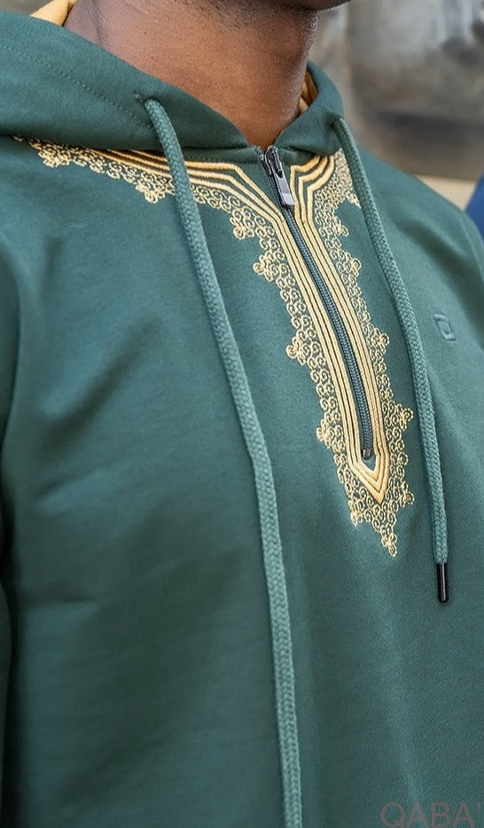 QL Longline Etniz Sweat MA in Emerald Green and Gold  MOOMENN Men Clothing  Faithful Nutrition