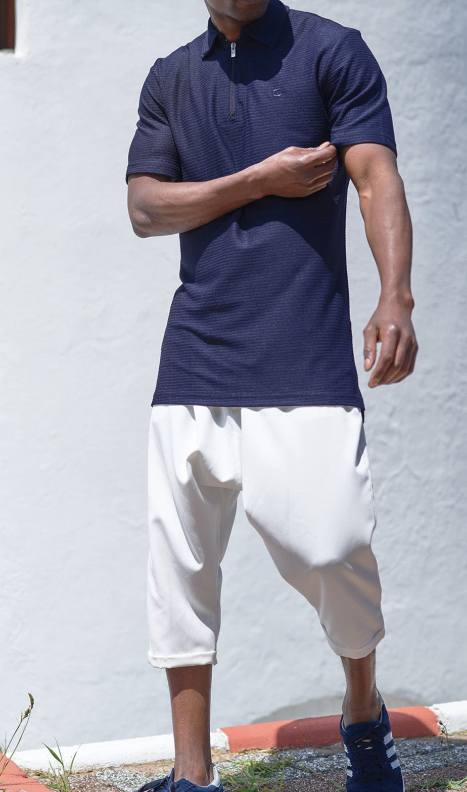 QL Relaxed Polo Zip Up S24 in Navy Blue  MOOMENN Men Clothing  Faithful Nutrition