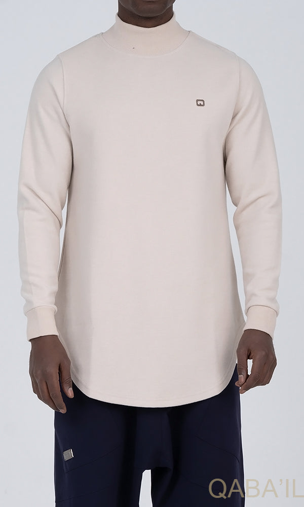 QL Longline High Collar Sweatshirt in Beige  MOOMENN Men Clothing  Faithful Nutrition