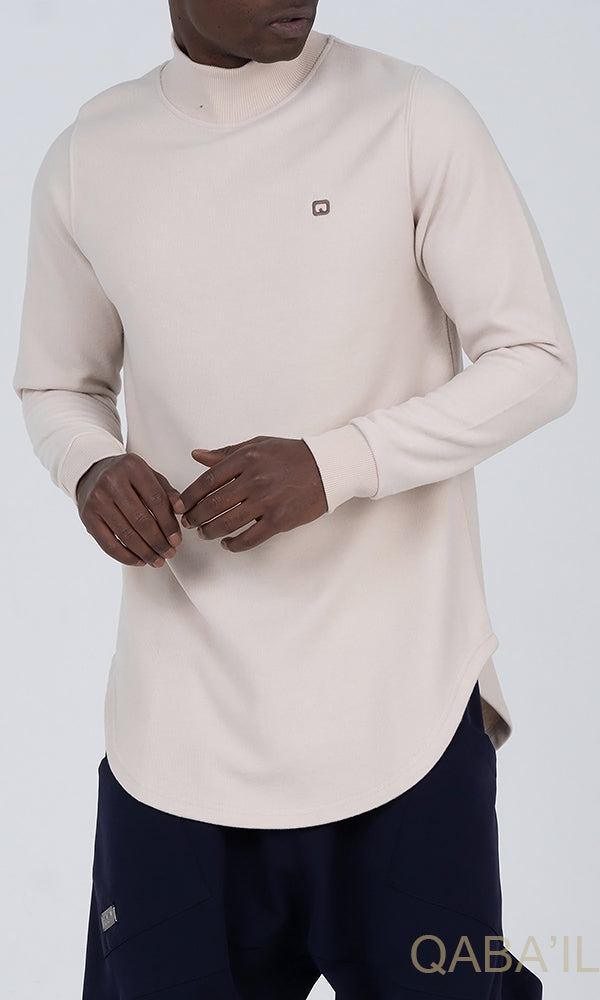 QL Longline High Collar Sweatshirt in Beige  MOOMENN Men Clothing  Faithful Nutrition