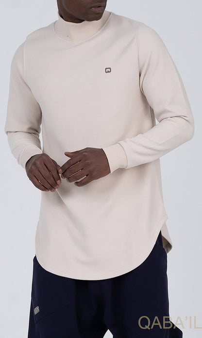 QL Longline High Collar Sweatshirt in Beige  MOOMENN Men Clothing  Faithful Nutrition