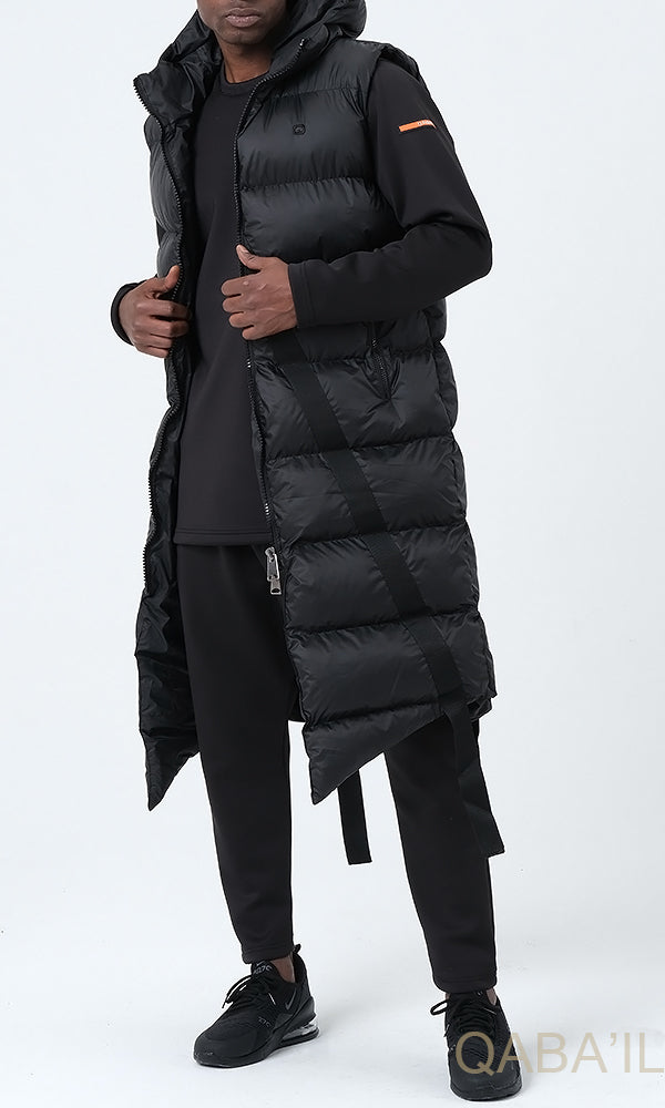 QL Sleeveless Longline Puffer Hooded Gilet Black  MOOMENN Men Clothing  Faithful Nutrition