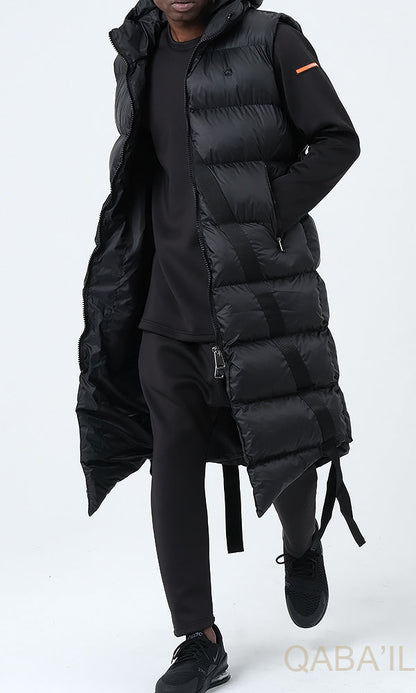 QL Sleeveless Longline Puffer Hooded Gilet Black  MOOMENN Men Clothing  Faithful Nutrition