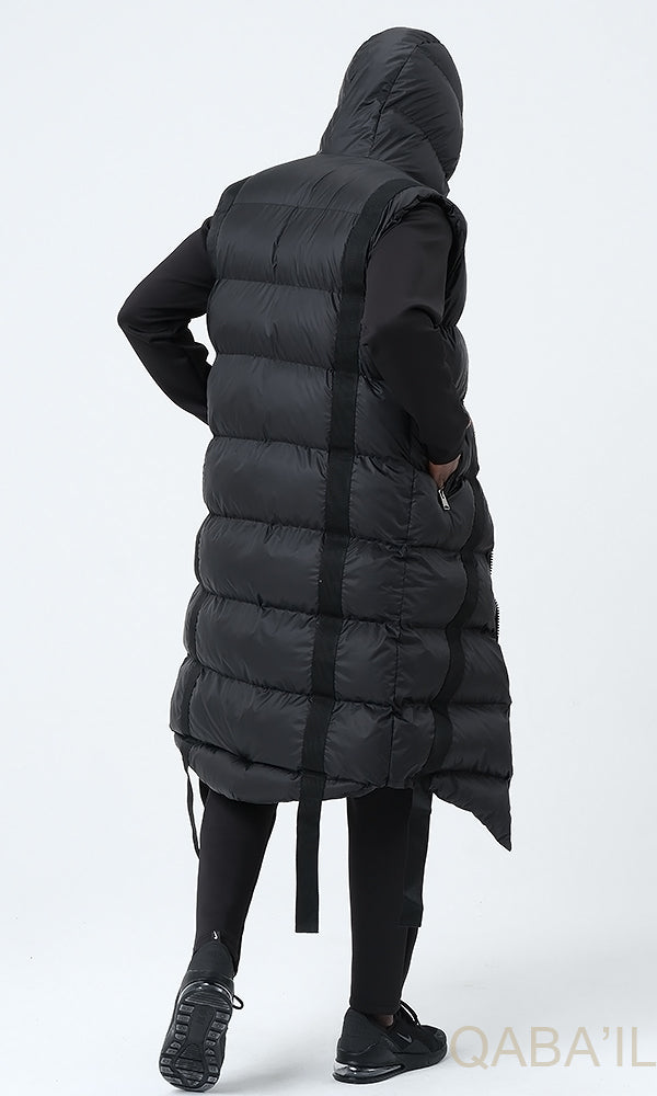 QL Sleeveless Longline Puffer Hooded Gilet Black  MOOMENN Men Clothing  Faithful Nutrition