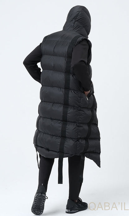 QL Sleeveless Longline Puffer Hooded Gilet Black  MOOMENN Men Clothing  Faithful Nutrition