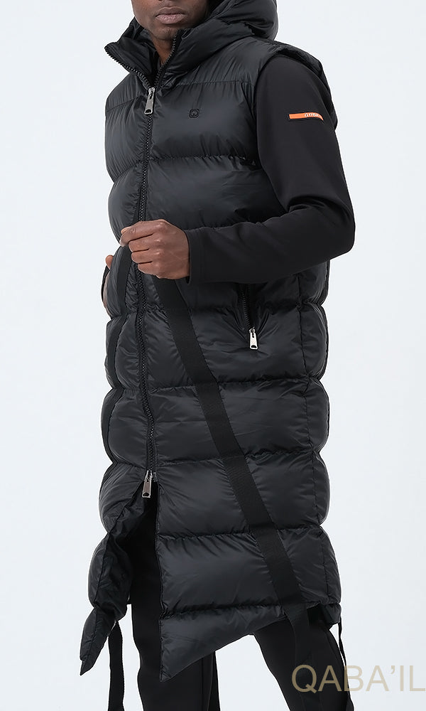 QL Sleeveless Longline Puffer Hooded Gilet Black  MOOMENN Men Clothing  Faithful Nutrition