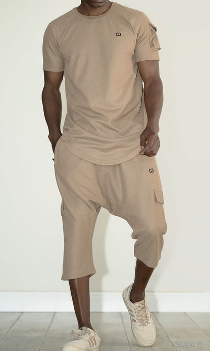 QL IGO Relaxed Cargo Shorts and T-Shirt Set in Taupe  MOOMENN Men Clothing 3270 ENSEMBLE IGO S24 / Taupe / XXL Faithful Nutrition