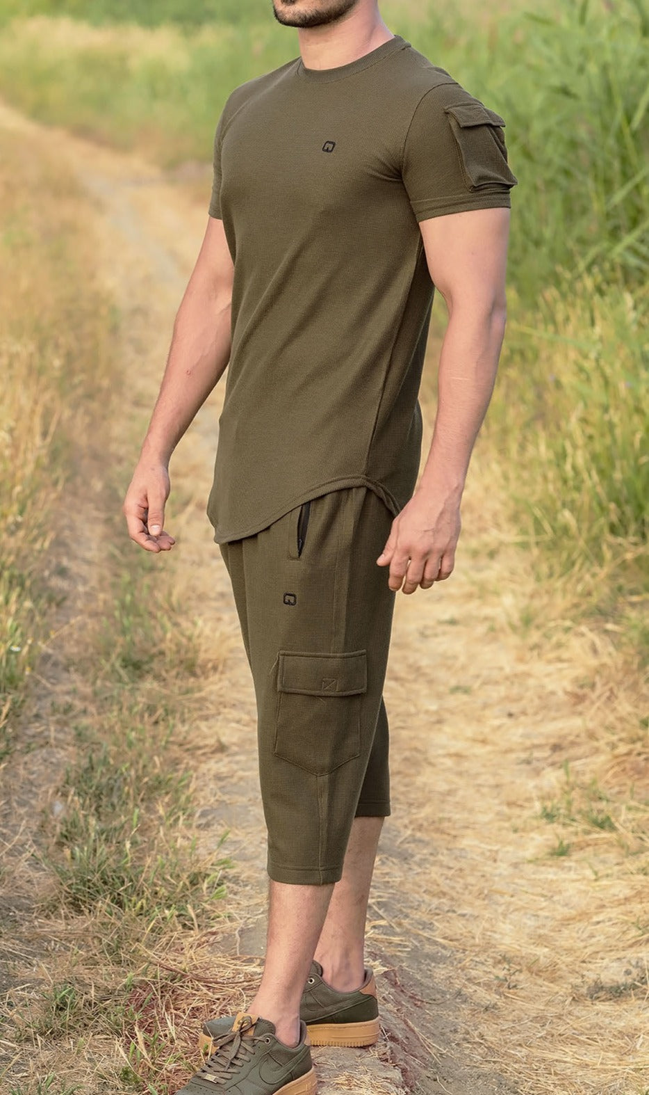QL IGO Relaxed Cargo Shorts and T-Shirt Set in Dark Khaki  MOOMENN Men Clothing  Faithful Nutrition
