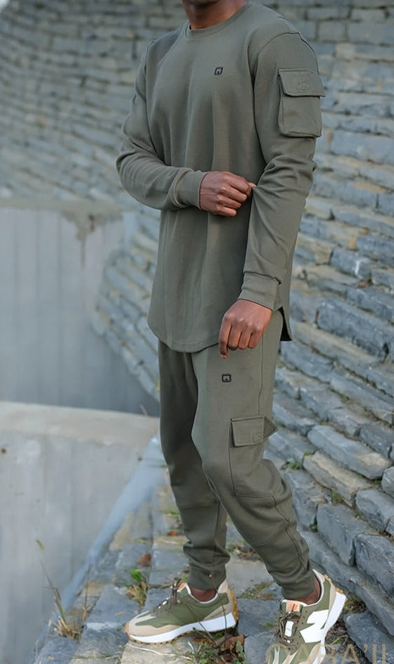 QL Sniper Set Cargo Joggers and Longline Top in Khaki  MOOMENN Men Clothing  Faithful Nutrition