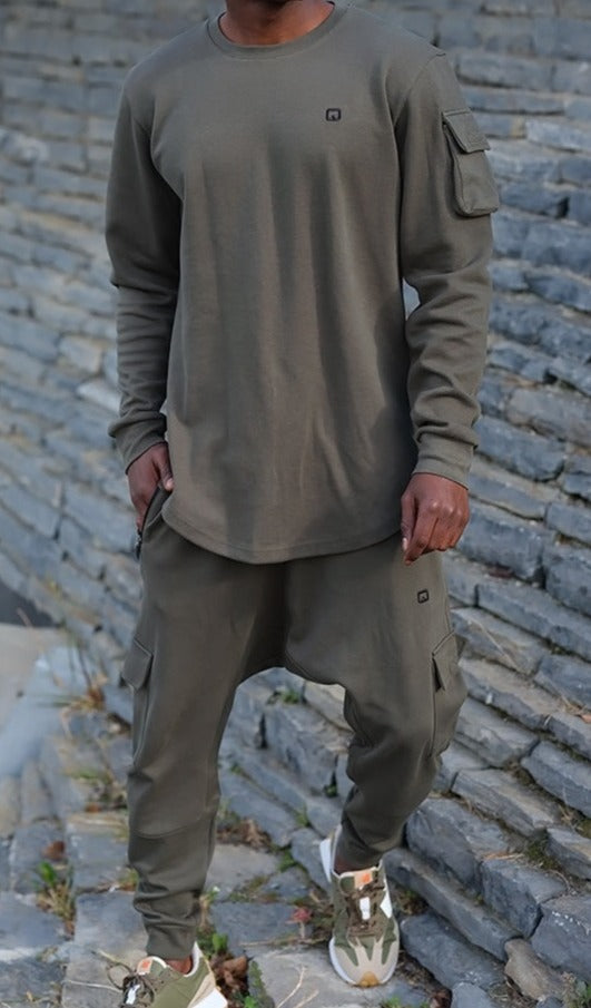 QL Sniper Set Cargo Joggers and Longline Top in Khaki  MOOMENN Men Clothing  Faithful Nutrition