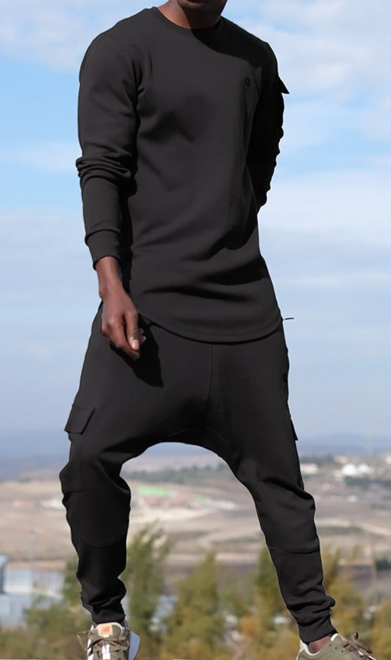 QL Sniper Set Cargo Joggers and Longline Top in Black  MOOMENN Men Clothing  Faithful Nutrition
