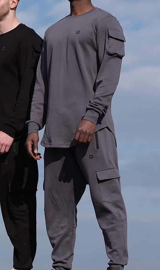 QL Sniper Set Cargo Joggers and Longline Top in Dark Grey  MOOMENN Men Clothing  Faithful Nutrition