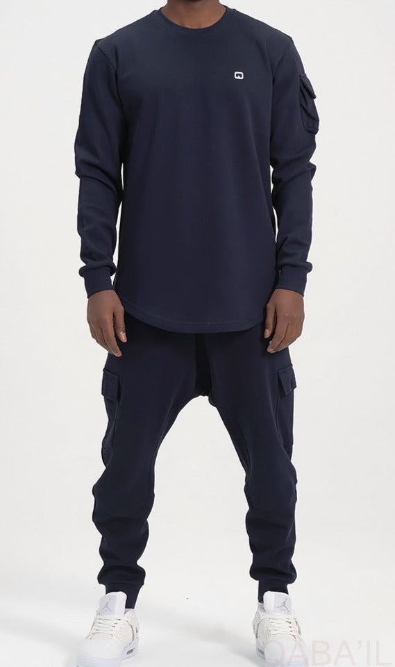QL Sniper Set Cargo Joggers and Longline Top in Navy Blue  MOOMENN Men Clothing  Faithful Nutrition