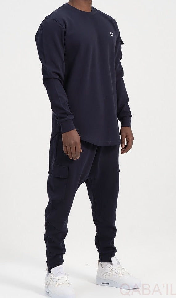 QL Sniper Set Cargo Joggers and Longline Top in Navy Blue  MOOMENN Men Clothing  Faithful Nutrition