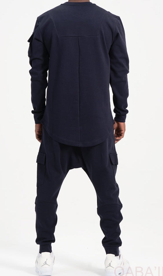 QL Sniper Set Cargo Joggers and Longline Top in Navy Blue  MOOMENN Men Clothing  Faithful Nutrition