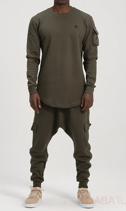 QL Sniper Set Cargo Joggers and Longline Top in Khaki  MOOMENN Men Clothing  Faithful Nutrition