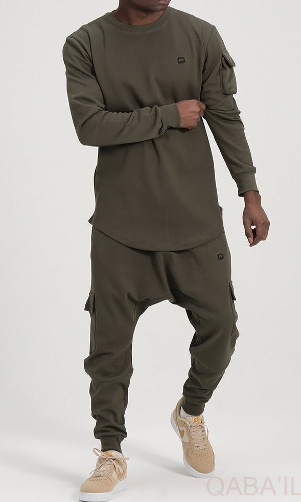 QL Sniper Set Cargo Joggers and Longline Top in Khaki  MOOMENN Men Clothing  Faithful Nutrition
