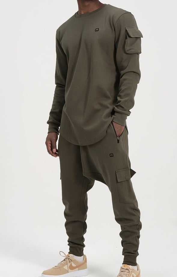 QL Sniper Set Cargo Joggers and Longline Top in Khaki  MOOMENN Men Clothing 3200 ENSEMBLE-SNIPER-NEO / Khaki / XXXL Faithful Nutrition