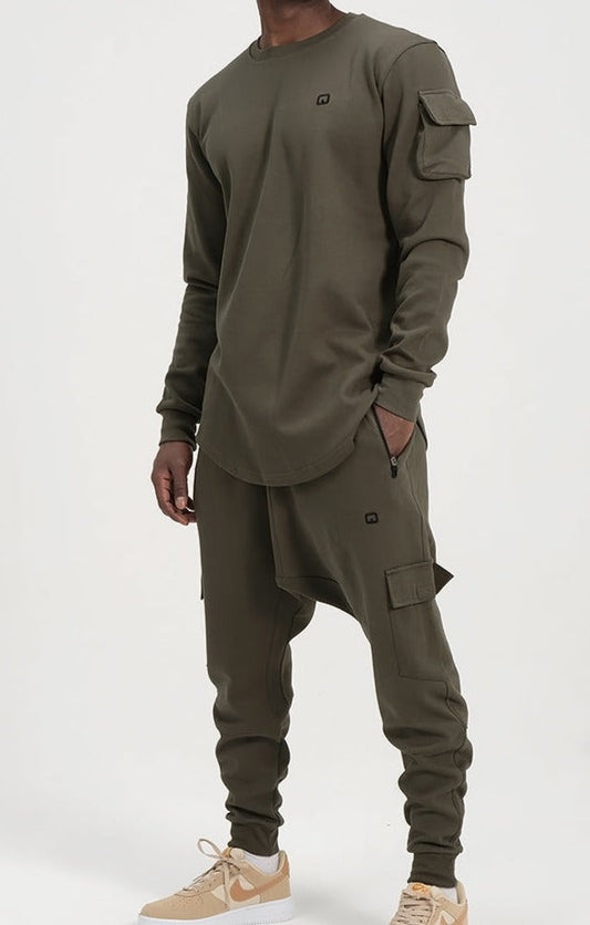 QL Sniper Set Cargo Joggers and Longline Top in Khaki  MOOMENN Men Clothing 3200 ENSEMBLE-SNIPER-NEO / Khaki / XXXL Faithful Nutrition