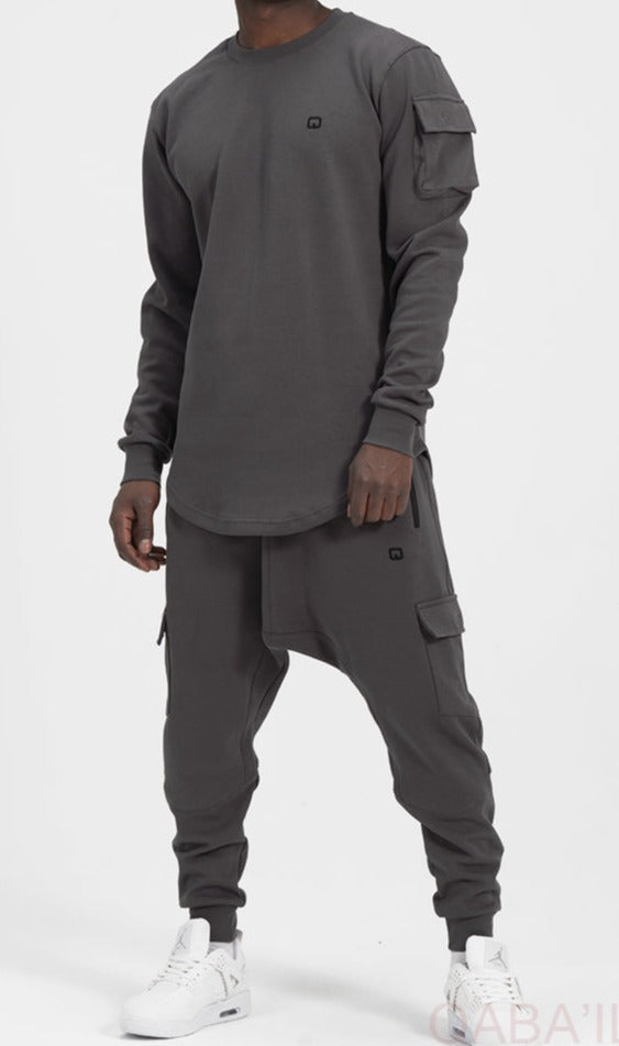 QL Sniper Set Cargo Joggers and Longline Top in Dark Grey  MOOMENN Men Clothing  Faithful Nutrition