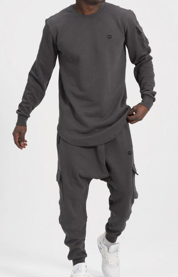 QL Sniper Set Cargo Joggers and Longline Top in Dark Grey  MOOMENN Men Clothing 3200 ENSEMBLE-SNIPER-NEO / Dark Grey / XXXL Faithful Nutrition