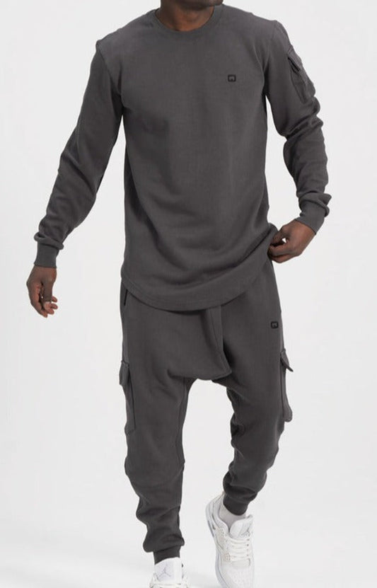 QL Sniper Set Cargo Joggers and Longline Top in Dark Grey  MOOMENN Men Clothing 3200 ENSEMBLE-SNIPER-NEO / Dark Grey / XXXL Faithful Nutrition