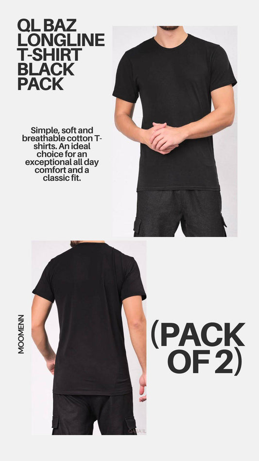 QL BAZ Longline T-Shirt Black (Pack of 2)  MOOMENN Men Clothing  Faithful Nutrition