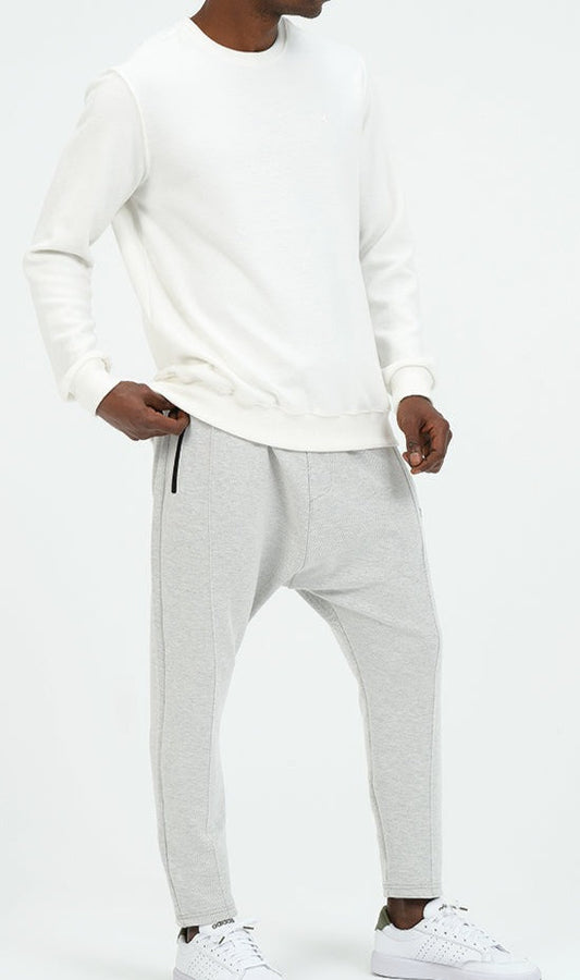QL Round Collar Longline Sweatshirt in Cream  MOOMENN Men Clothing 3252 PULL COLL ROND / Cream / XXL Faithful Nutrition