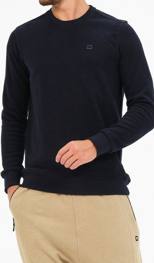 QL Round Collar Longline Sweatshirt in Navy Blue  MOOMENN Men Clothing 3252 PULL COLL ROND / Navy Blue / XXL Faithful Nutrition
