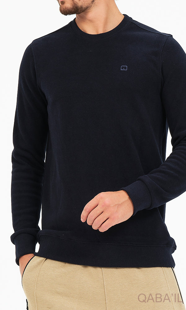 QL Round Collar Longline Sweatshirt in Navy Blue  MOOMENN Men Clothing  Faithful Nutrition