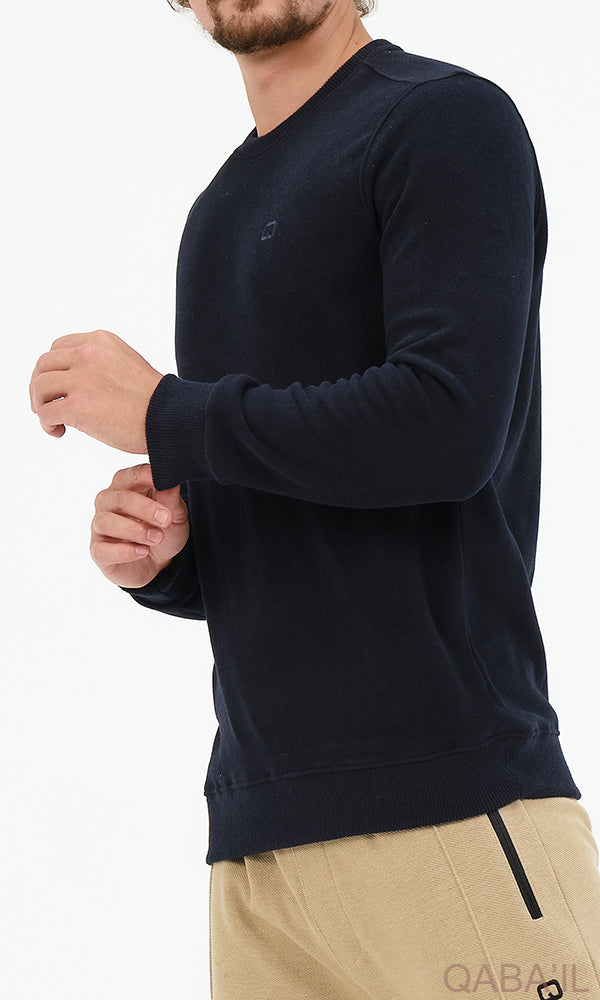 QL Round Collar Longline Sweatshirt in Navy Blue  MOOMENN Men Clothing  Faithful Nutrition