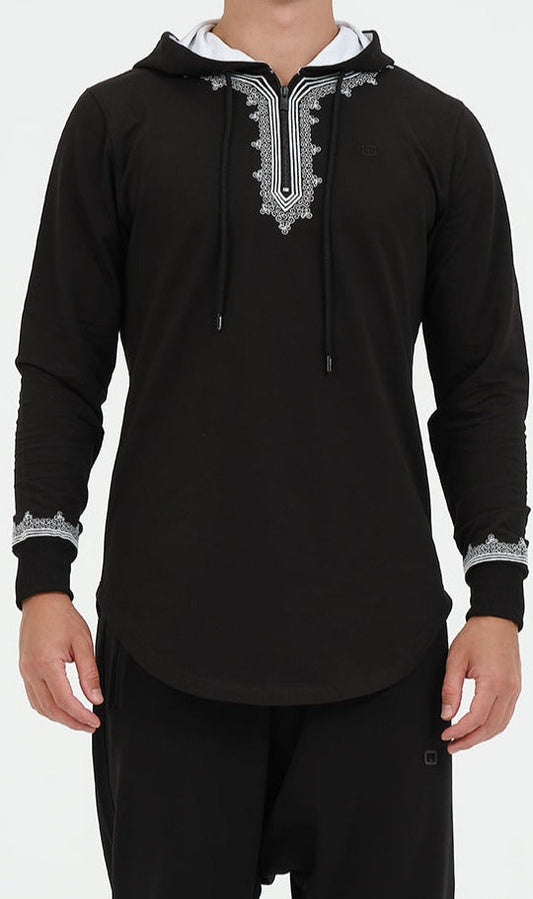 QL Longline Etniz Sweat MA in Black and White  MOOMENN Men Clothing 8001 SWEAT ETNIZ MA / Black and White / XXL Faithful Nutrition