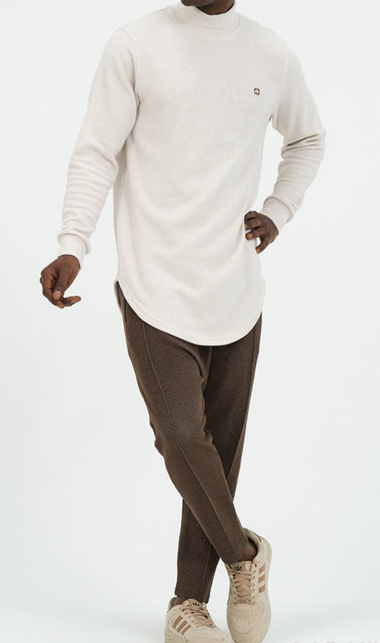 QL Longline High Collar Sweatshirt in Beige  MOOMENN Men Clothing 21PUL Pull Col Montant / Beige / XXL Faithful Nutrition