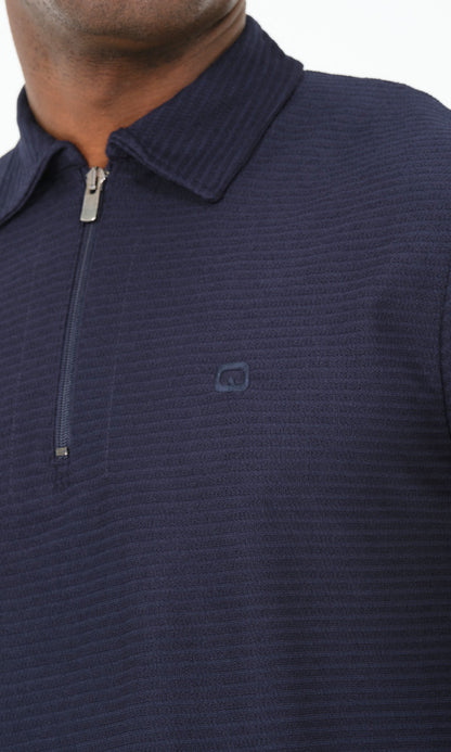 QL Relaxed Polo Zip Up S24 in Navy Blue  MOOMENN Men Clothing  Faithful Nutrition