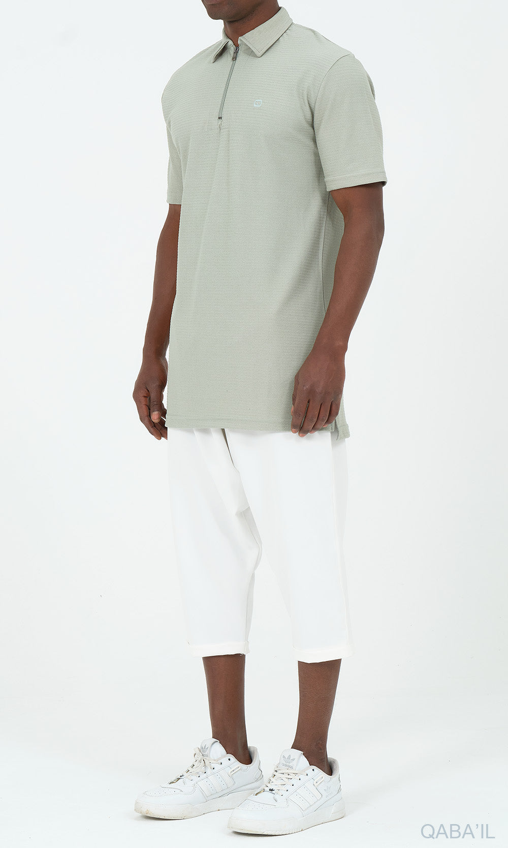 QL Relaxed Polo Zip Up S24 in Almond Green  MOOMENN Men Clothing  Faithful Nutrition