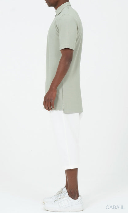 QL Relaxed Polo Zip Up S24 in Almond Green  MOOMENN Men Clothing  Faithful Nutrition