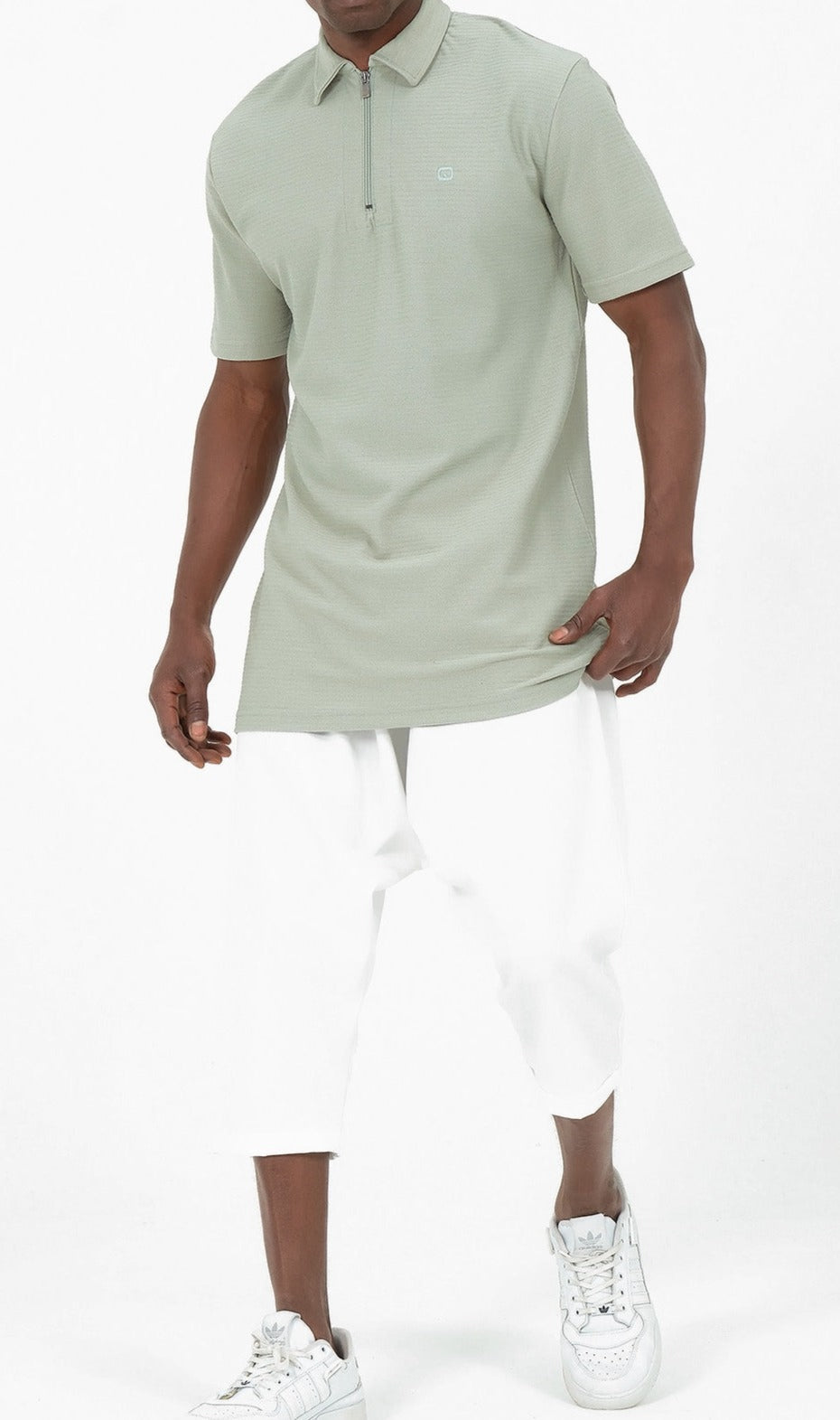QL Relaxed Polo Zip Up S24 in Almond Green  MOOMENN Men Clothing  Faithful Nutrition