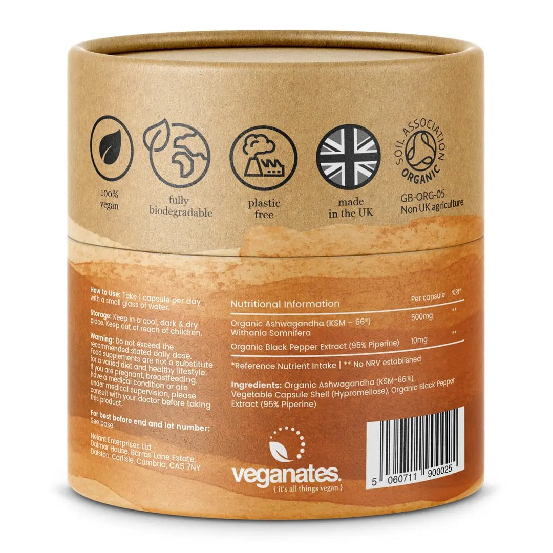 Veganates Organic Ashwagandha KSM - 66 500mg Vegan Capsules 60 Capsules - Capsules - Faithful Nutrition