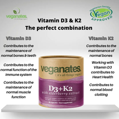 Veganates Vegan Vitamin D3 2500IU & K2 MK7 100µg With Elderberry Extract - Faithful Nutrition