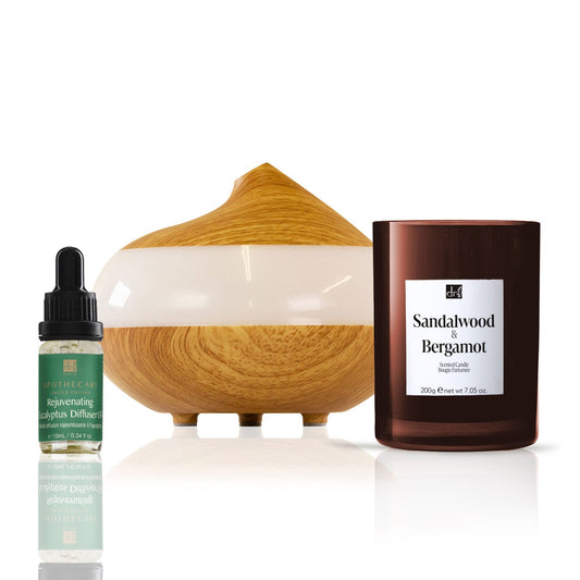 Dr Botanicals Christmas Relaxtion Eucalyptus Diffuser Kit with Sandalwood & Bergamot Candle - Kit - Faithful Nutrition