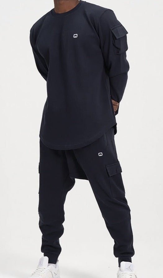 QL Sniper Set Cargo Joggers and Longline Top in Navy Blue - Men Clothing - Faithful Nutrition