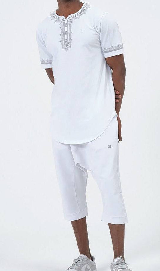 QL ETNIZ Set Relaxed Shorts and Embroidered Top in White and Grey - Men Clothing - Faithful Nutrition