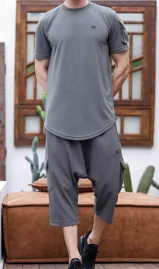 QL IGO Relaxed Cargo Shorts and T-Shirt Set in Dark Grey - Men Clothing - Faithful Nutrition