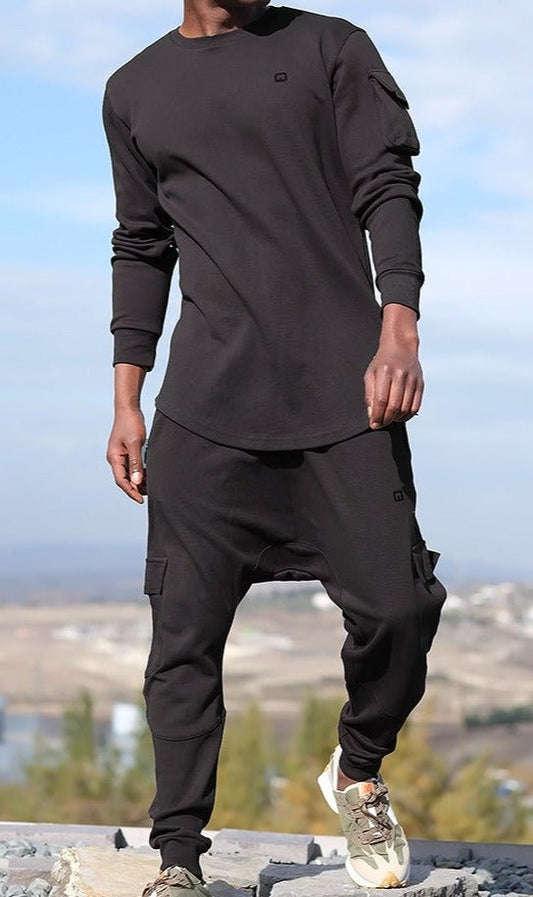 QL Sniper Set Cargo Joggers and Longline Top in Black - Men Clothing - Faithful Nutrition