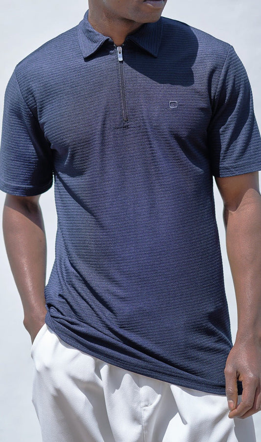 QL Relaxed Polo Zip Up S24 in Navy Blue - Men Clothing - Faithful Nutrition