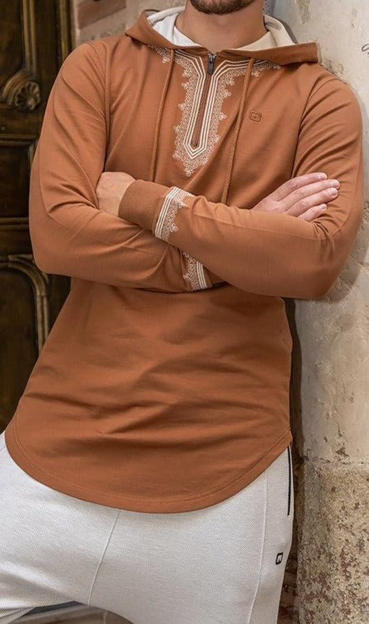 QL Longline Etniz Sweat MA in Brown and Beige - Men Clothing - Faithful Nutrition