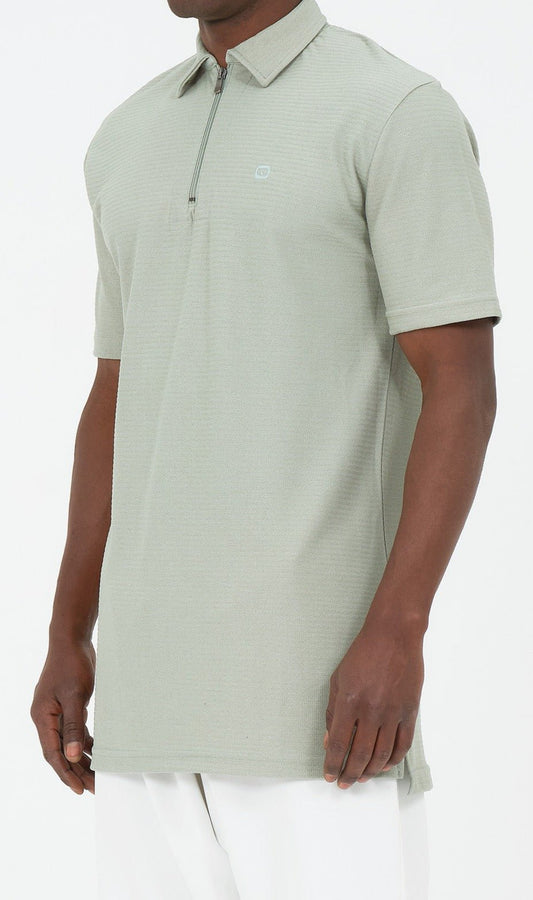 QL Relaxed Polo Zip Up S24 in Almond Green - Men Clothing - Faithful Nutrition